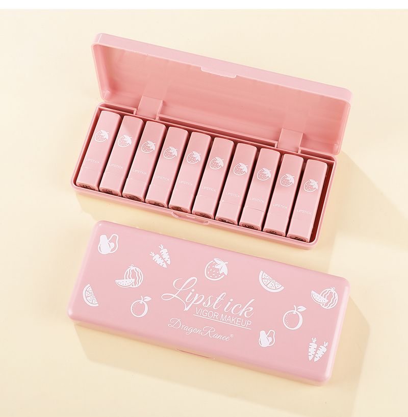 10-delt mini lyserød læbestift gavesæt - lille læbestiftprøveæske med frugtduft_voghion.com