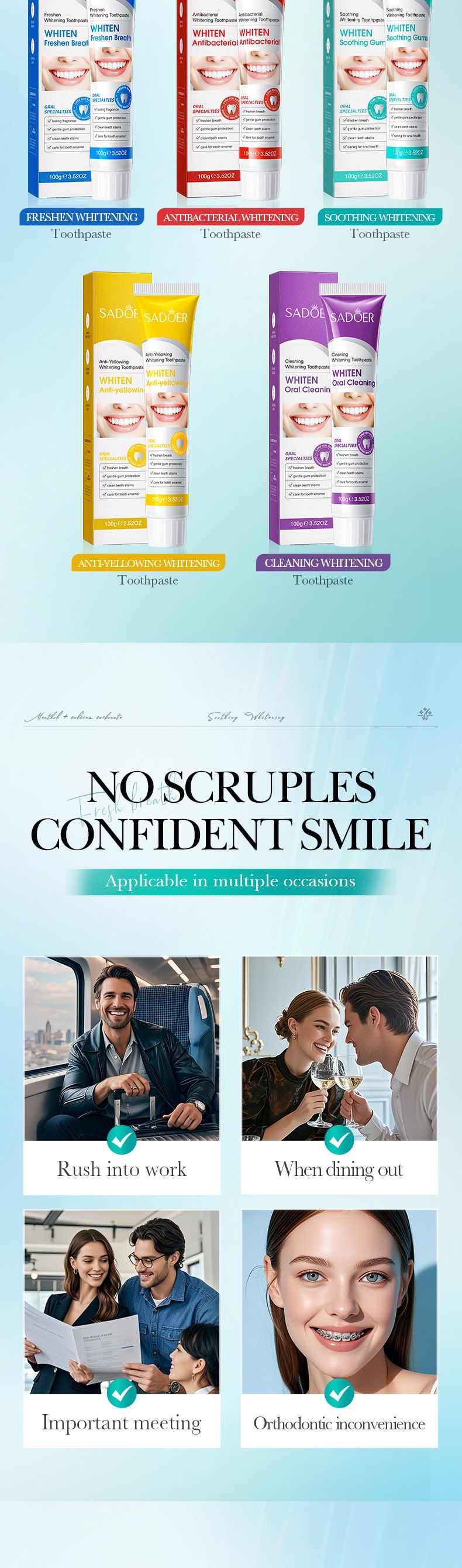 Toothpaste SADOER Soothing Whitening Toothpaste 100g Deep Cleansing Fixing Teeth_voghion.com