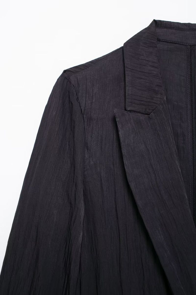 Dámské oblečení, letní novinka 2024, zmačkané sako s otevřeným límcem a širokými nohavicemi, kalhoty a návlek na sukni._voghion.com