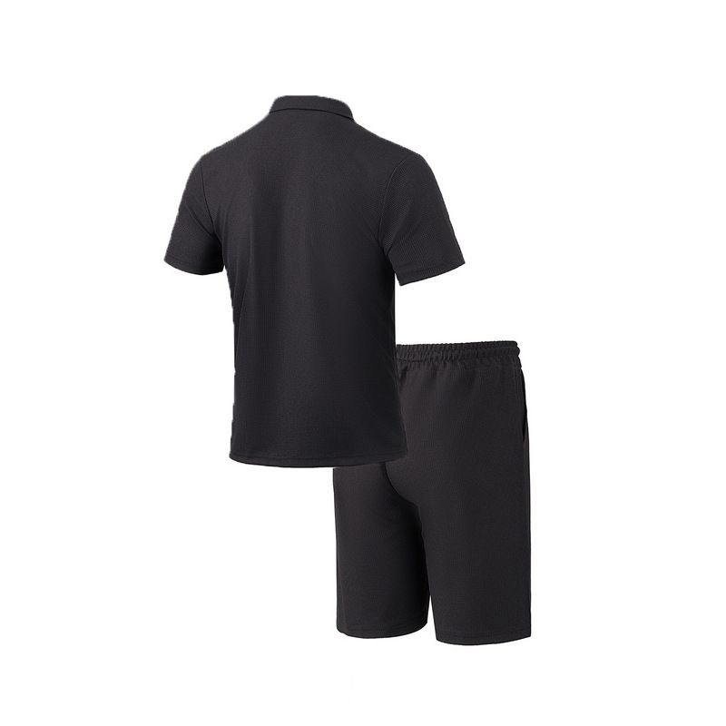 Ensemble deux pièces pour homme, chemise à manches courtes et short, couleur unie, gaufré, nouvelle collection été_voghion.com