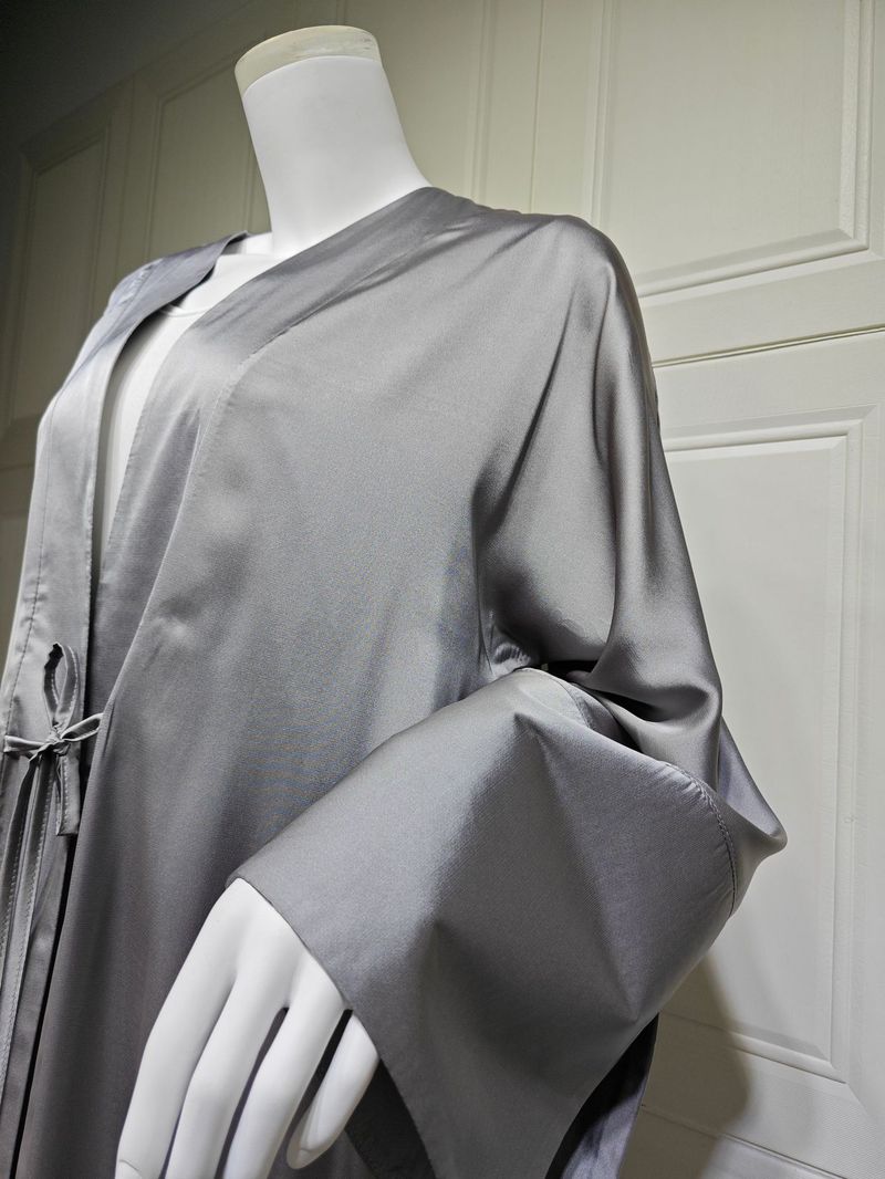 Femei musulmane halat de baie rochie de seară satinată moale cu deschidere frontală halat Abaya culoare solidă_voghion.com