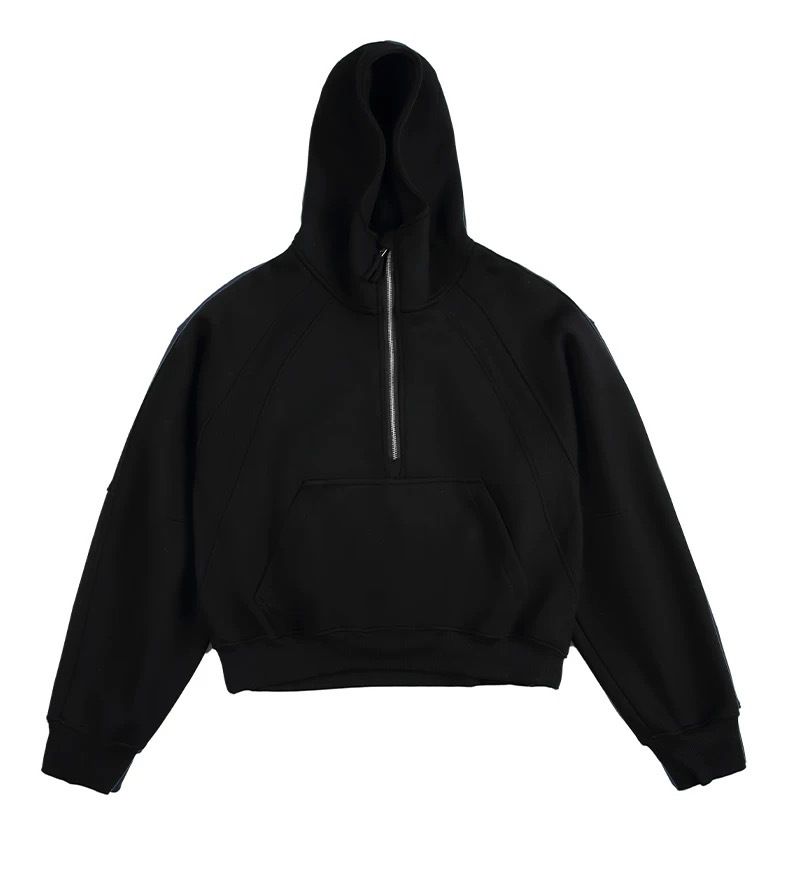 Vintage High Street Half Zip Kapuzenpullover - Oversized Streetwear Pullover mit Drop Shoulder Design für Fitnessstudio & Freizeitkleidung_voghion.com