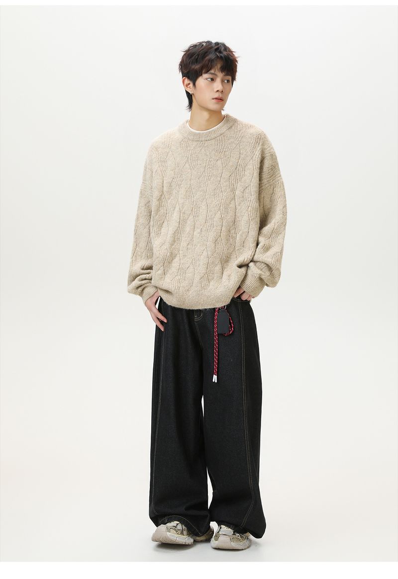 Men’s Mohair Cable Knit Sweater - Retro Crewneck Pullover In Rich Colors (M/L/XL/XXL/XXXL)_voghion.com