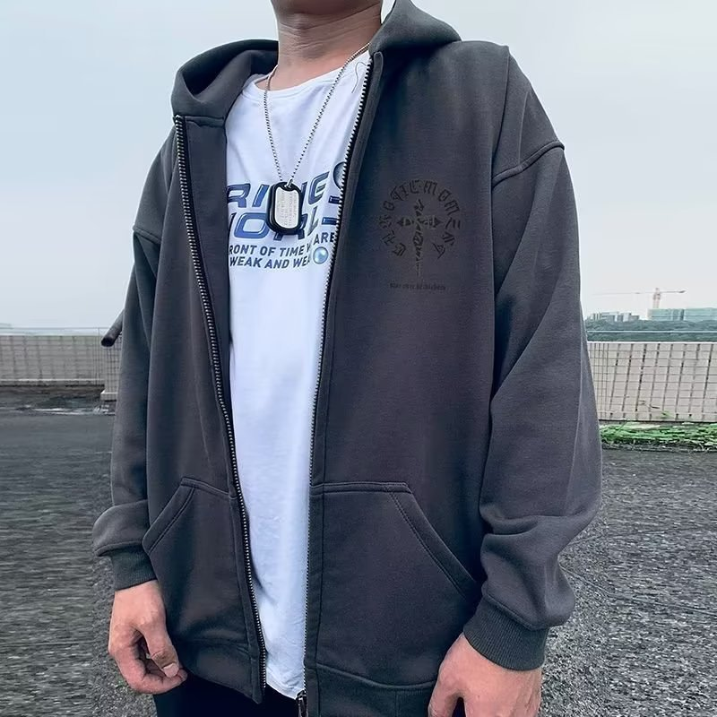 Winter American style loose fitting fat plus size hooded plush zippered cardigan 300 kg men's hoodie jacket_voghion.com