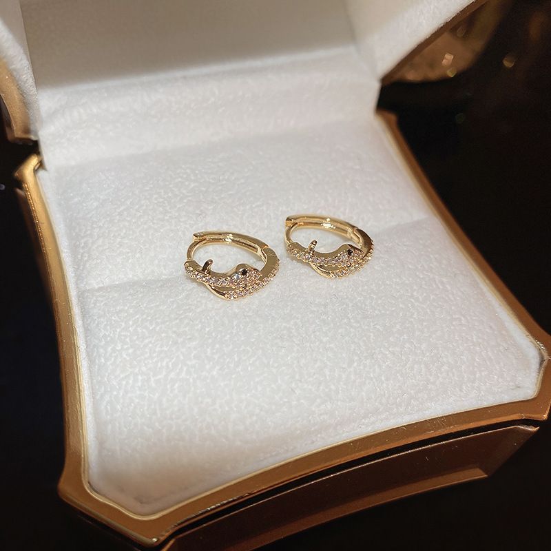 Unique Electroplated Zircon Hollow Snake Shaped With Unique Niche Design Sense, Cool And Elegant Style Earrings_voghion.com