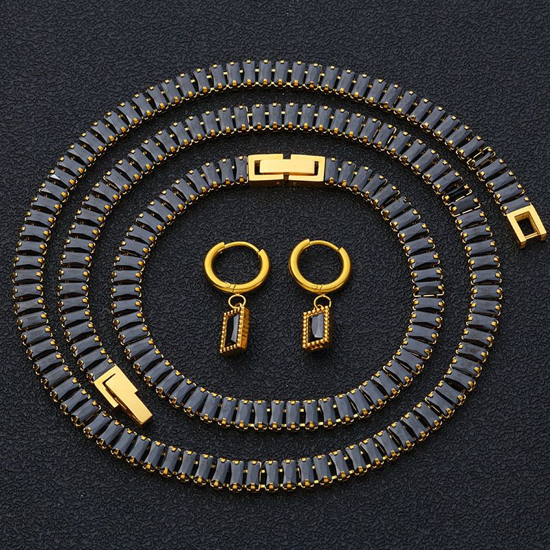 Set di gioielli da donna con catena da tennis, collana con zirconi neri, gioielli Hip Hop, bracciale con diamanti di lusso, orecchini_voghion.com