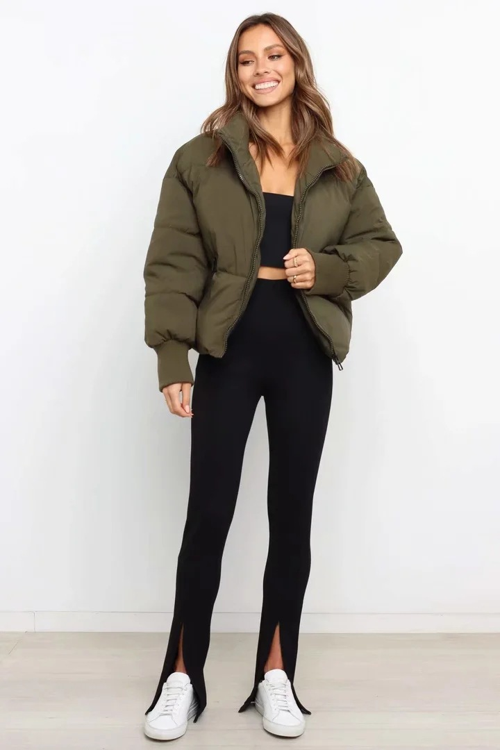 Women's Oversized Puffer Jacket Winter Coats Short Warm Insulated Down Coat With Stand Collar - Casual Chic Loose Fit Outerwear For Ladies_voghion.com