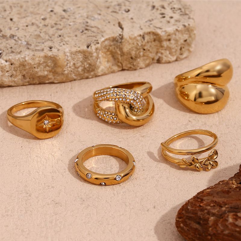 Anello da donna con stella polare a doppio strato, in acciaio inossidabile placcato oro, con croce a forma di fiore, di nicchia, creativo e di alta qualità._voghion.com