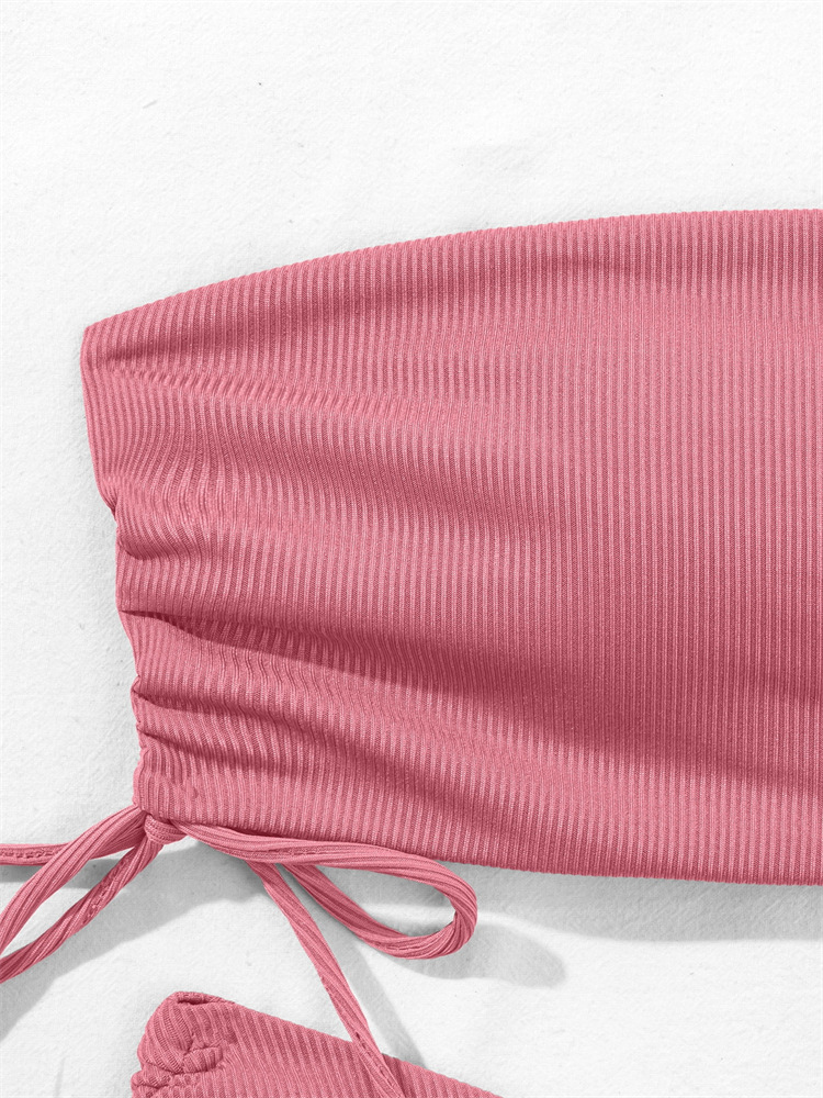 Damenbekleidung Split Tube Top Bikini Einfarbig Sexy Damen Badeanzug Mehrfarbig_voghion.com