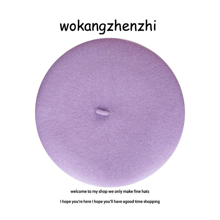 Wełniany beret damski Ishihara Satomi beret w tym samym stylu jesienno-zimowy wełniany beret retro niebieska czapka malarza_voghion.com