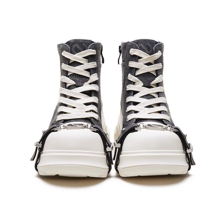 Versatile Casual High-top Martin For Women, Thick-soled Height-increasing Early Autumn New Lace-up Denim Canvas Shoes_voghion.com