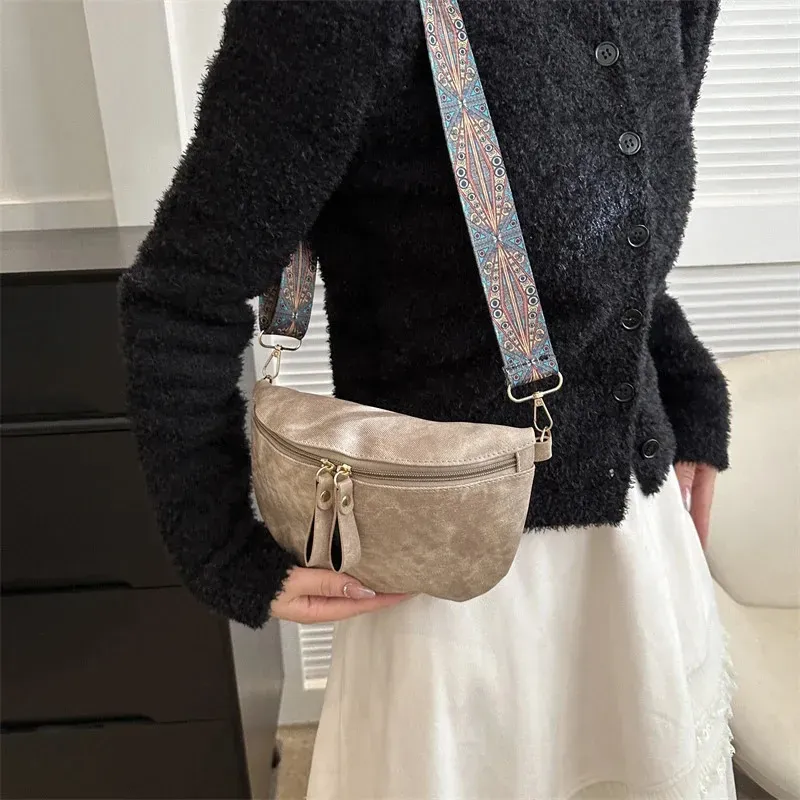 Borsa a tracolla da donna in pelle PU, elegante, con tracolla larga, tinta unita, marsupio alla moda, 250806_voghion.com