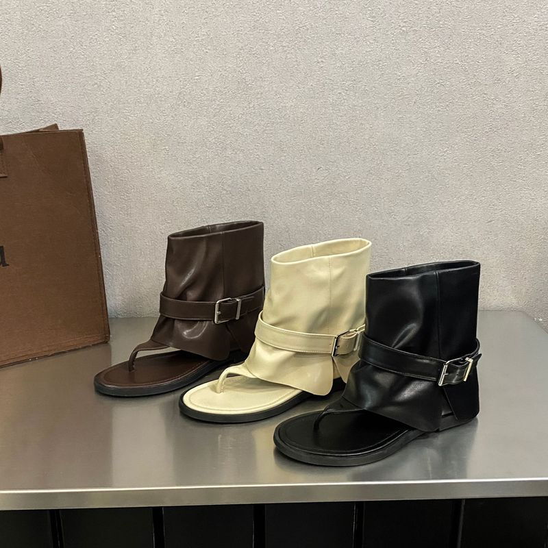 Νέο καλοκαιρινό παντελόνι με γαλλικό μανίκι και αγκράφα για το καλοκαίρι του 2024, δροσερές μπότες, γυναικεία παπούτσια_voghion.com