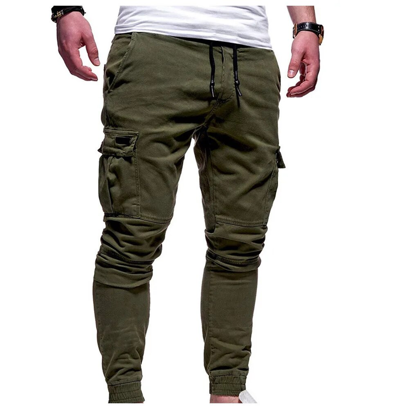 Herren-Arbeitshose mit mehreren Taschen, Outdoor-Sport-Arbeitshose, kleines Bein mit elastischem Kordelzug, lange Freizeithose für Herren_voghion.com