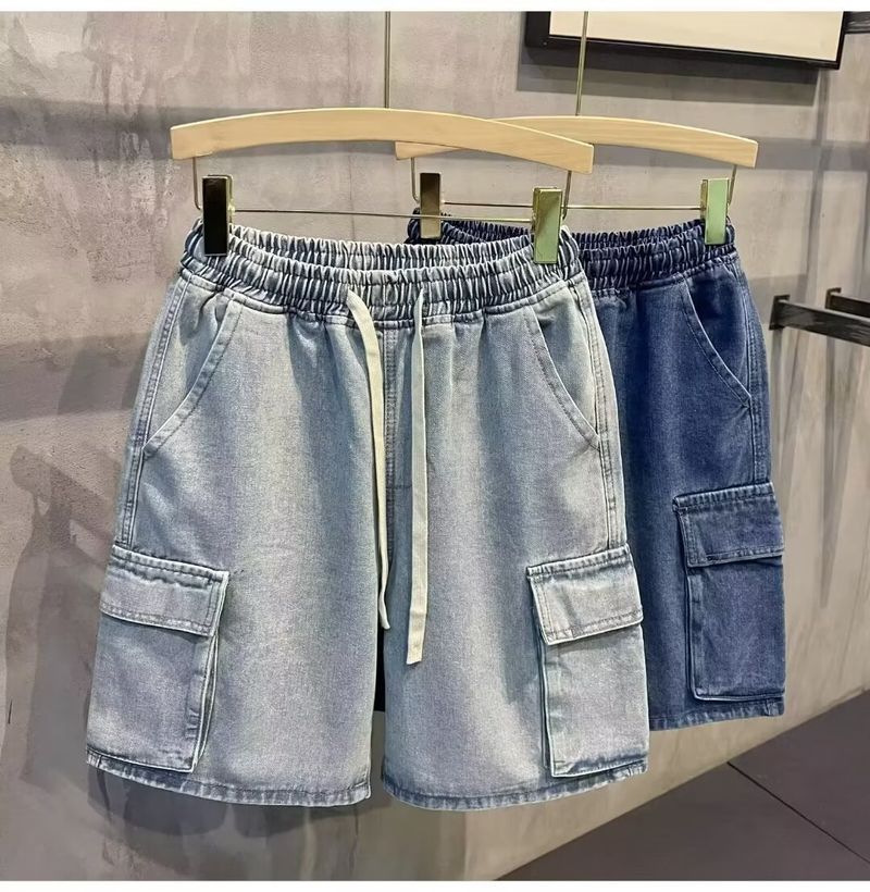 Trendy Herren Casual Workwear Denim Shorts, Sommer Multi Mouth Bag, Elastische Taille, Arbeitskleidung Capris_voghion.com