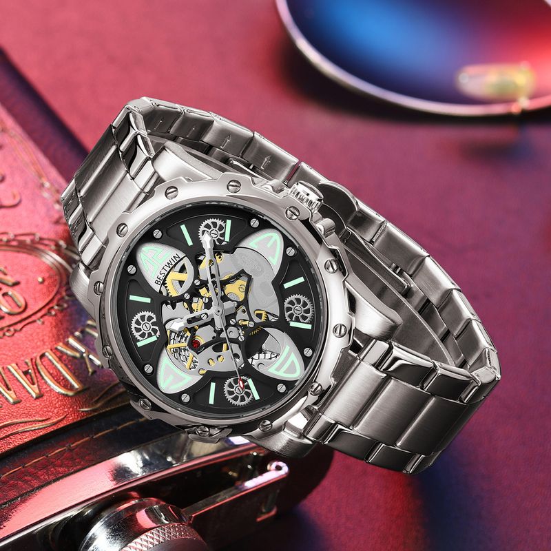 Male Transparent Bottom Doctor Tong BESTWIN Skeleton Non-Mechanical Multi-Layer Luminous Fashion Men's Watch_voghion.com