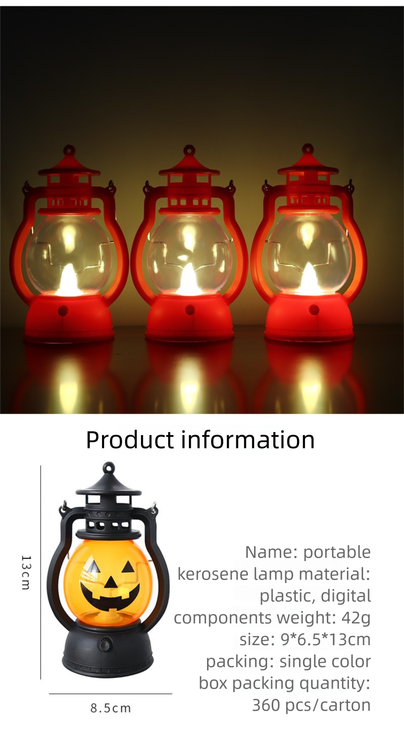 Halloween Decoration Oil Electronic Candle LED Small Lantern Creative Wind Handheld Pumpkin Lamp_voghion.com