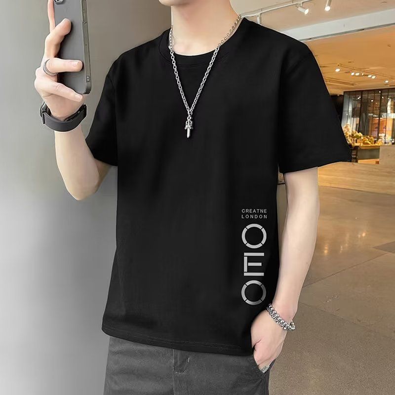 Kurzarm für Männer im Frühjahr und Frühling, neue koreanische Version des Jugend-Rundhals-Oberteils, T-Shirt-Unterteil, übergroßer Trend_voghion.com