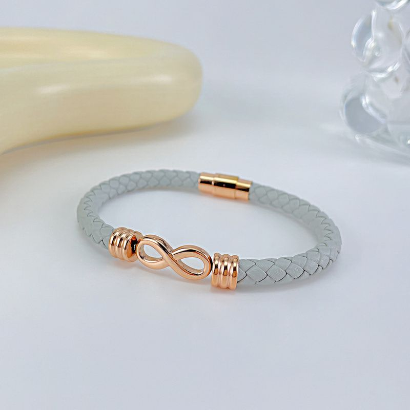 Fonte Classico Simbolo Infinito Fatto a Mano Corda Intrecciata Unico Stile Punk Braccialetto In Pelle Per Uomo_voghion.com