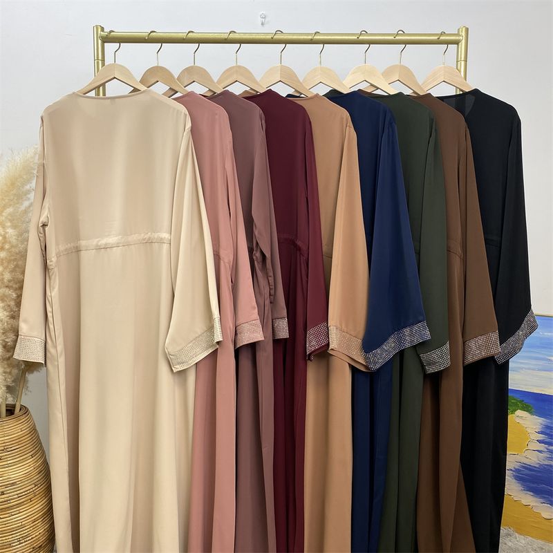 Ramadan moslim vrouw jurk vooraan rits verborgen riem Dubai abaya mouwen met zilveren rand ontwerp Marokkaanse kaftan koninklijke vrouwen rood_voghion.com