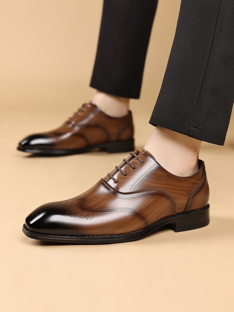 Chaussures Derby Brogue pour homme HPIOPL - Design à bout carré d'inspiration japonaise avec cuir PU grain de bois et semelle en caoutchouc_voghion.com