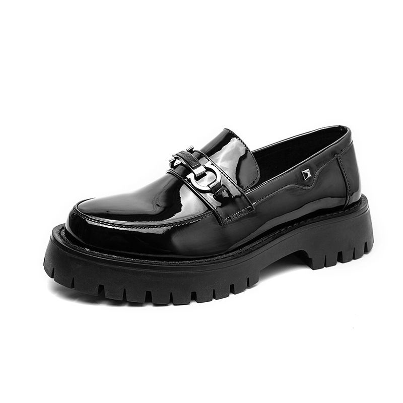2025s Fashion 2025 New Spring Chain Loafers Slip-On Thick Sole Chunky Heel British Style Small Leather Shoes_voghion.com