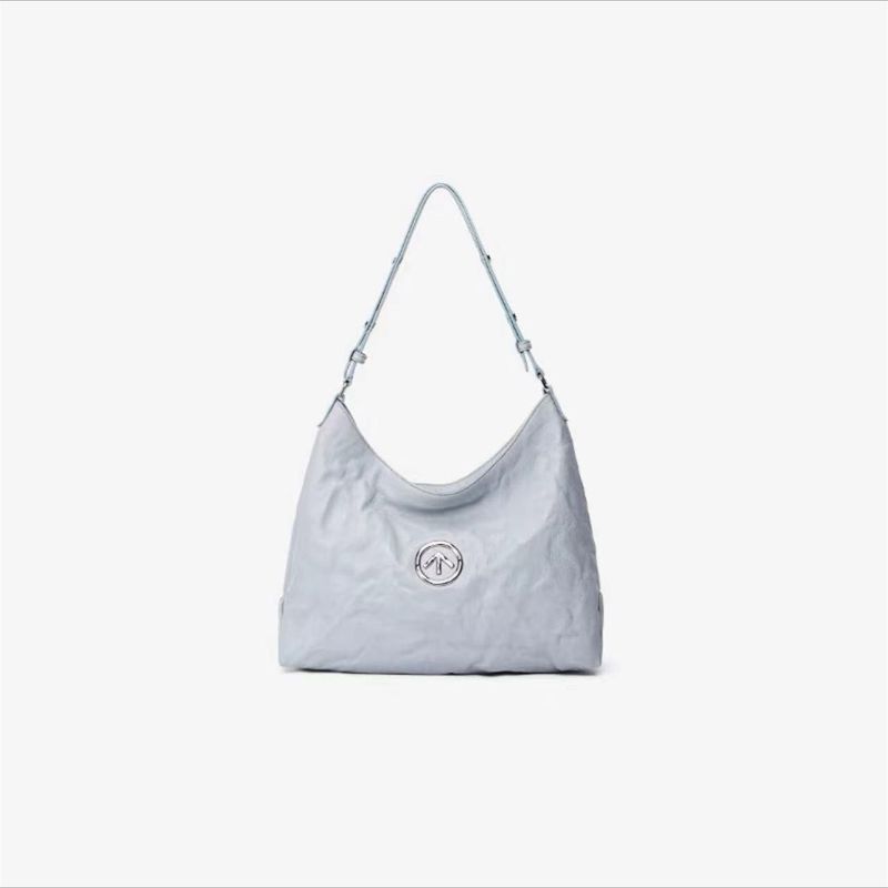 GROTTO Genderless Black Stone Hobo Series Plissierte Handtasche Schulter Crossbody Unterarmtasche Weiche Ledertasche_voghion.com