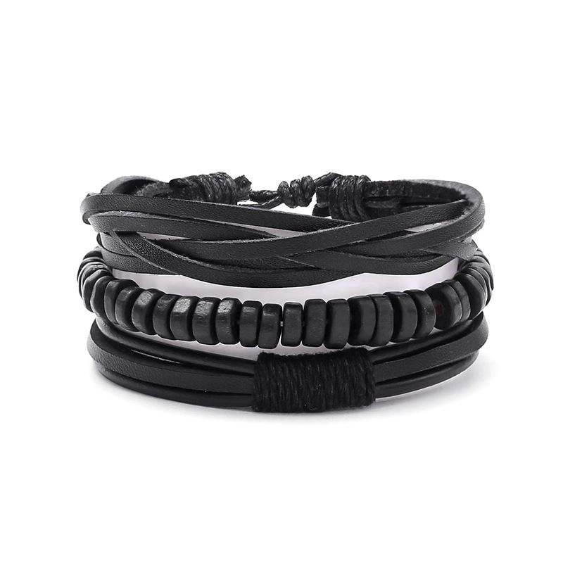 Bracciale unisex in pelle nera con teschio fatto a mano fai da te da uomo_voghion.com