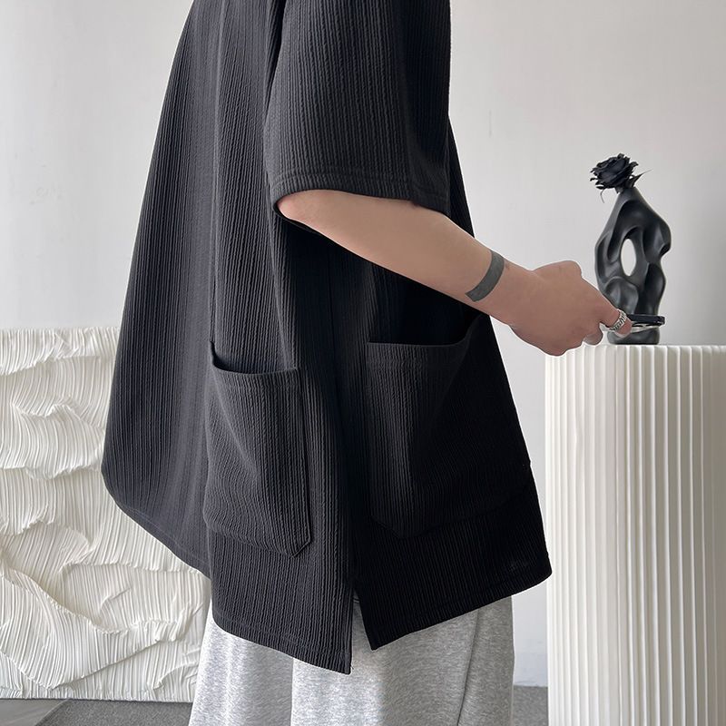 Maglietta estiva da uomo a maniche corte, alla moda, con scollo rotondo e tasche grandi, nuova e alla moda_voghion.com