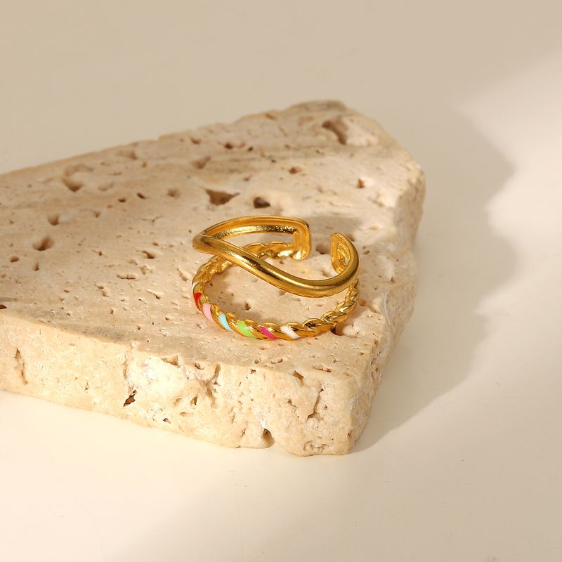 INS neue Edelstahl alt vergoldet Emaille Schmuck Farbe Öl tropft Fried Douh Twists Doppel-Schicht geformt Öffnung_voghion.com