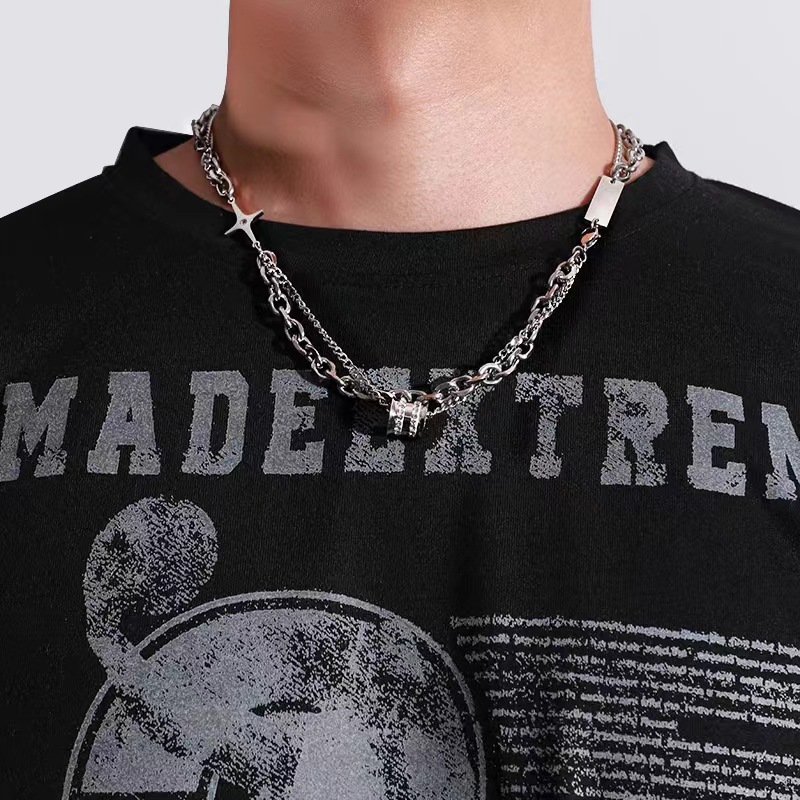 Nichedesign, højkvalitets kvinders cool titanium stål halskæde, mænds trendy stabling diamant besat dobbelt lag slank talje pars held vedhæng_voghion.com