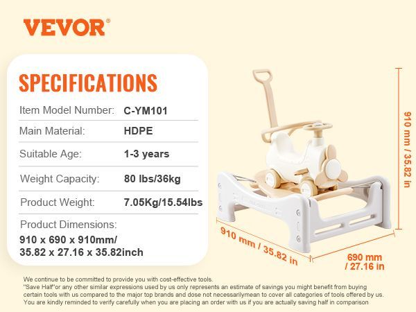 VEVOR 5 In 1 Rocking Horse For Toddlers 1-3 Years Ride On Toy With Trampoline_voghion.com