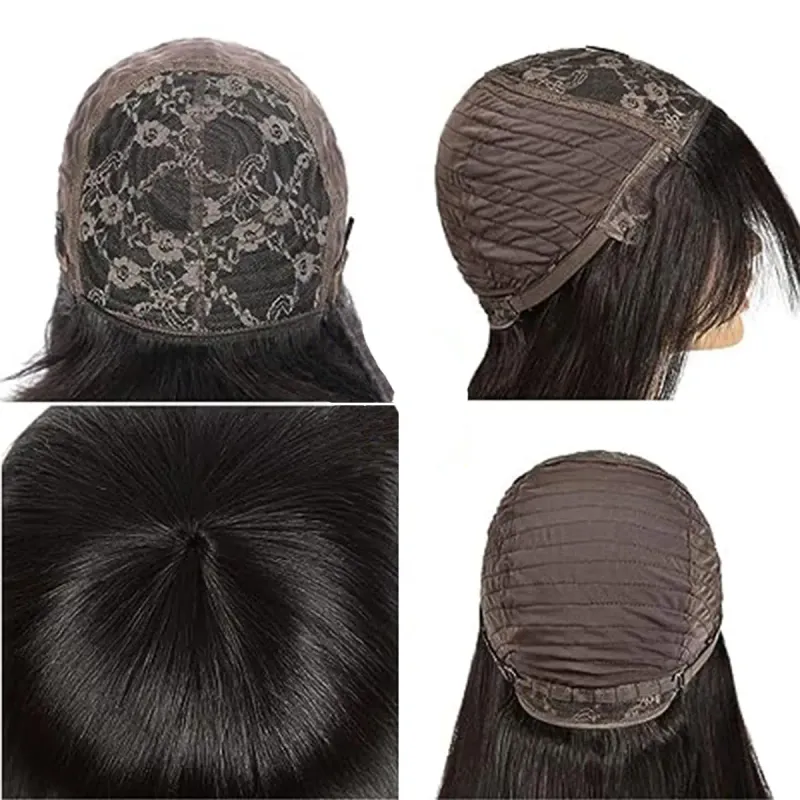 Brazilian Short Straight Hair Bob Wigs Human Hair Wig With Bangs Remy Full Machine Made Wig for Women Non Lace Glueless Bob Wig_voghion.com