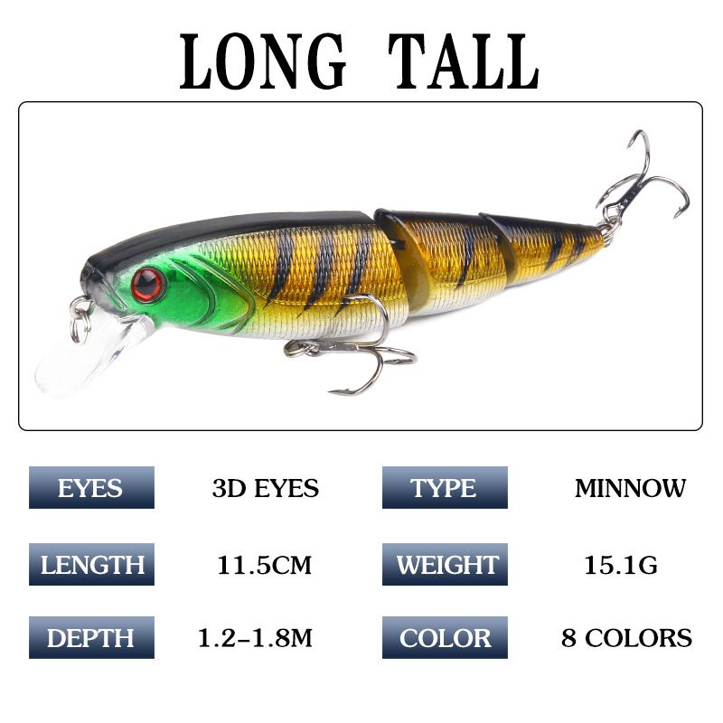 8 Colors Colorful Three Section Lure Bait 11.5cm/15g Simulation Hard Bait Minnow Bait Outdoor Fishing Gear Products_voghion.com