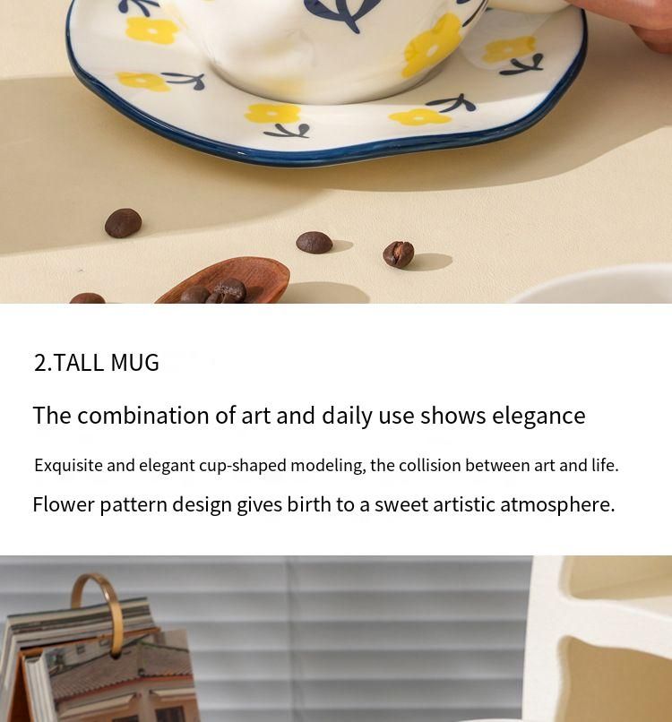 Ins Style Ceramic Coffee Pinched Hand Painted Irregular And Saucer High Aesthetic Breakfast Cup_voghion.com