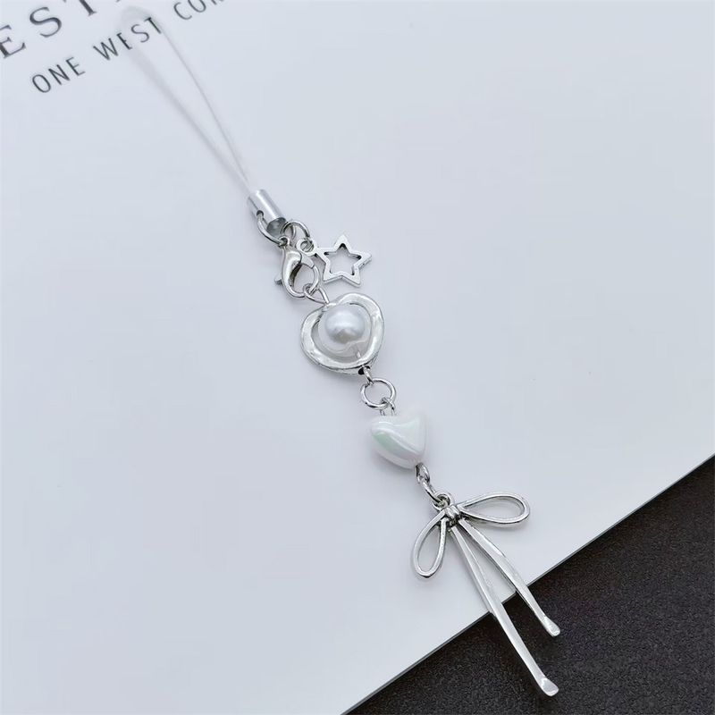 Sweet Cool Girl Style Key Chain Cell Phone Earphone Pouch Pendant White Heart Bows_voghion.com