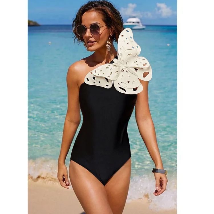 Frauen 3D hohl schmetterling dekoration ein-schulter einteiliges badeanzug anzug frauen kreuz-grenze heißer stil_voghion.com