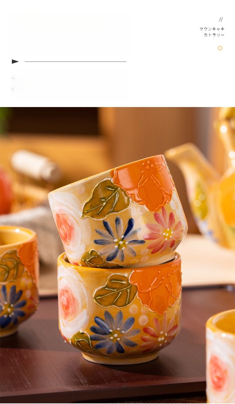 Handbemaltes Kung-Fu-Set im japanischen Stil, für den Haushalt, Nachmittagstee, komplettes Keramiktablett, Blumenteekanne, Teetasse_voghion.com