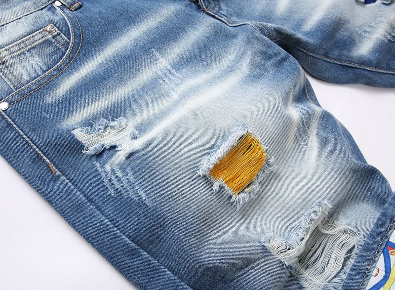 New Summer Distressed Painted Men's Five-Point Denim Shorts Trendy Slim Straight Pants_voghion.com