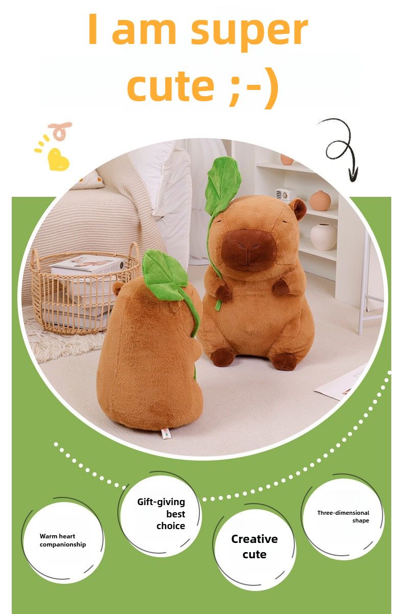 Kapybara a foglia di loto, bambola capibara, peluche, bambola di grandi dimensioni, ornamento, bambola regalo_voghion.com