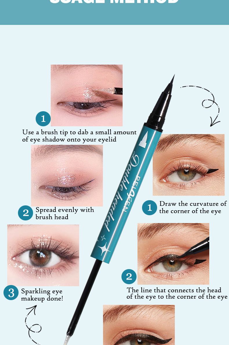 Ombretto e matita combinati, eyeliner a doppia estremità, penna per ombretto nero freddo, penna per ombretto liquido con paillettes, anti-strappo e anti-sbavatura_voghion.com