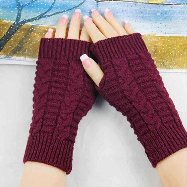 Men's Gloves Winter fingerless gloves women's computer short gloves warm and long gloves Japanese and Korean popular half finger wool flat gloves_voghion.com