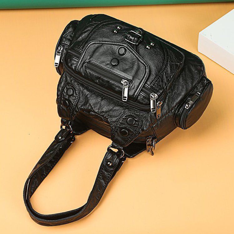 Borsa da donna in pelle lavata di alta qualità, borsa tote in morbida pelle con rivetti retrò, borsa a tracolla multitasche di grande capacità_voghion.com