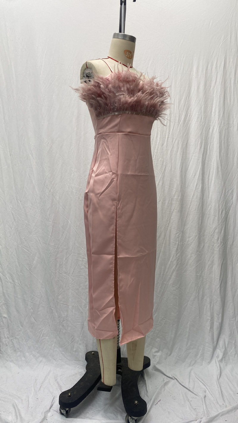 Abito da donna con bretelle in piume, abito da banchetto, temperamento sottile, braccio dimagrante_voghion.com