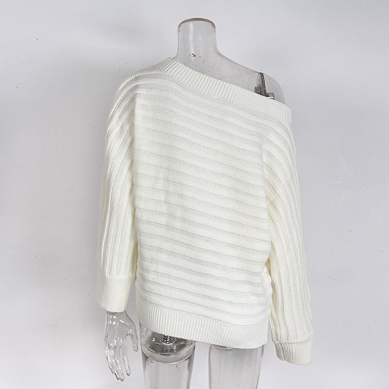 Eleganter Strickpullover mit Fledermausärmeln und U-Boot-Ausschnitt für Damen – weicher Acrylstoff, entspannte Passform, vielseitiger Pullover in Volltonfarbe für Herbst und Winter_voghion.com