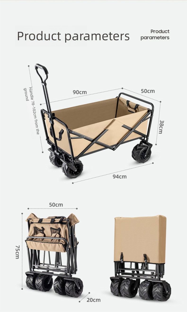 Outdoor Camping Stall Push Cart Picnic Foldable Lightweight Portable Fishing Handcart_voghion.com