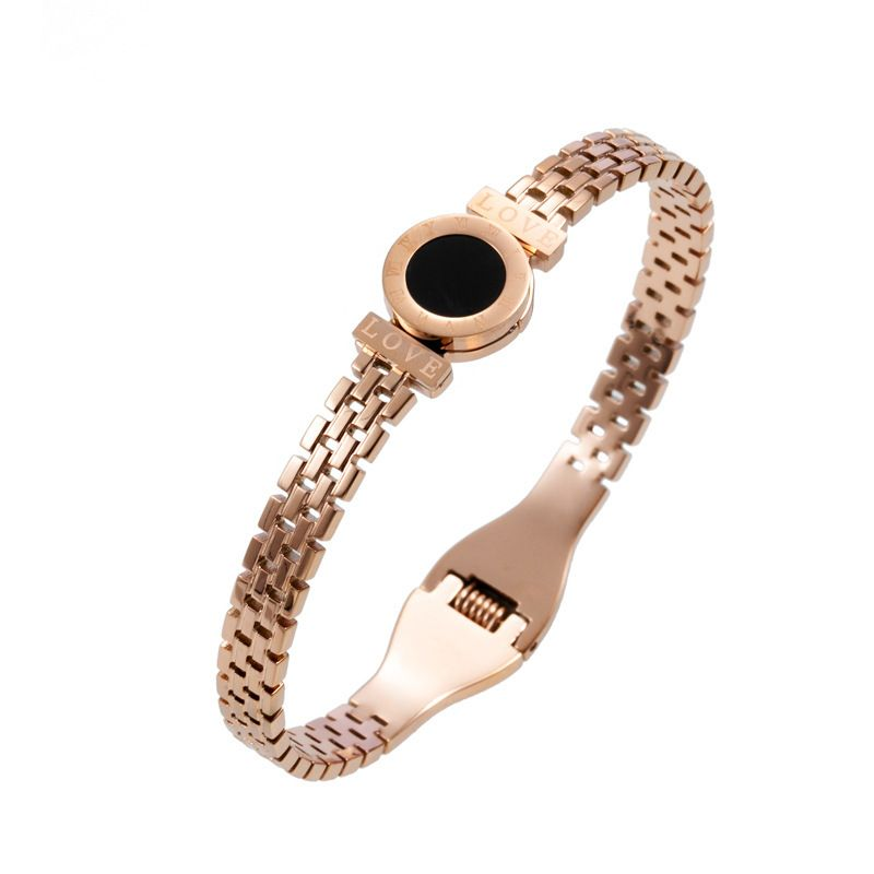 Bracciale in acciaio al titanio con numero romano rotondo scavato, conchiglia nera, per donna_voghion.com