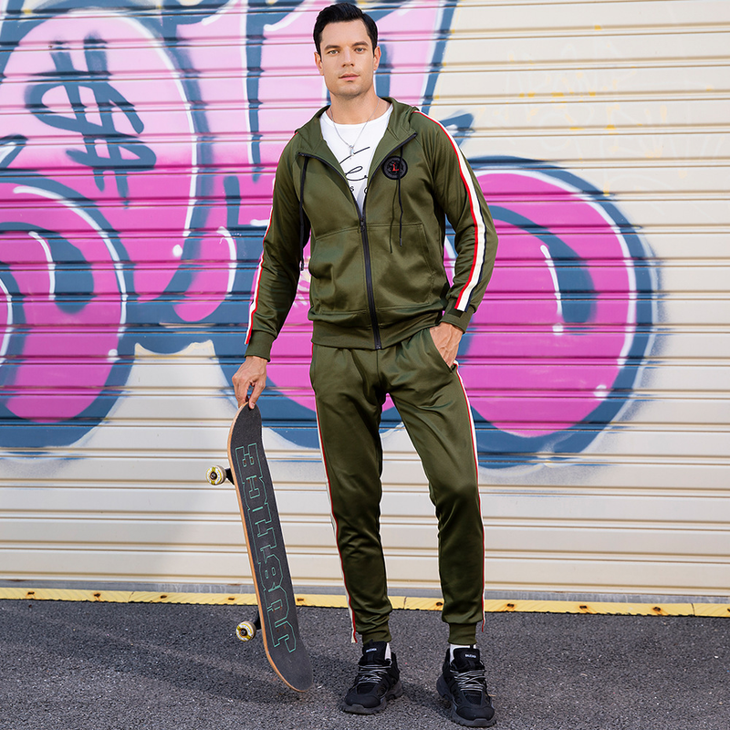Ropa deportiva y de ocio para hombre, sudadera con capucha, cárdigan de talla grande, conjunto retro de dos piezas para hombre, venta al por mayor_voghion.com