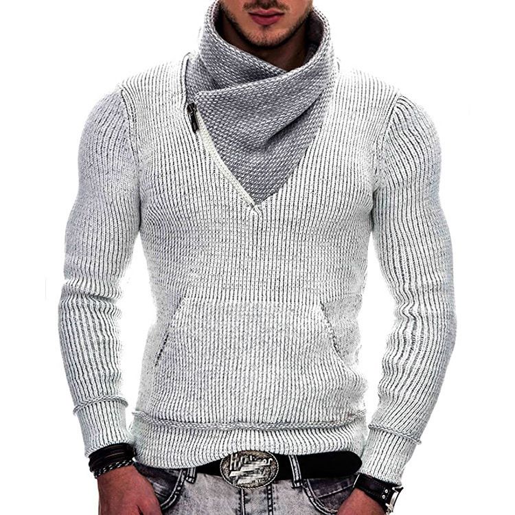 Roupas masculinas outono e inverno moda masculina suéter manga comprida gola alta bolso malha suéter masculino clot masculino_voghion.com