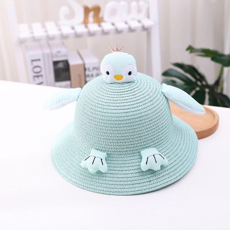 Borsa carina per bambini a forma di pinguino, turismo da spiaggia in paglia intrecciata, shopping, cappello parasole, cappello da vasca con cartoni animati_voghion.com